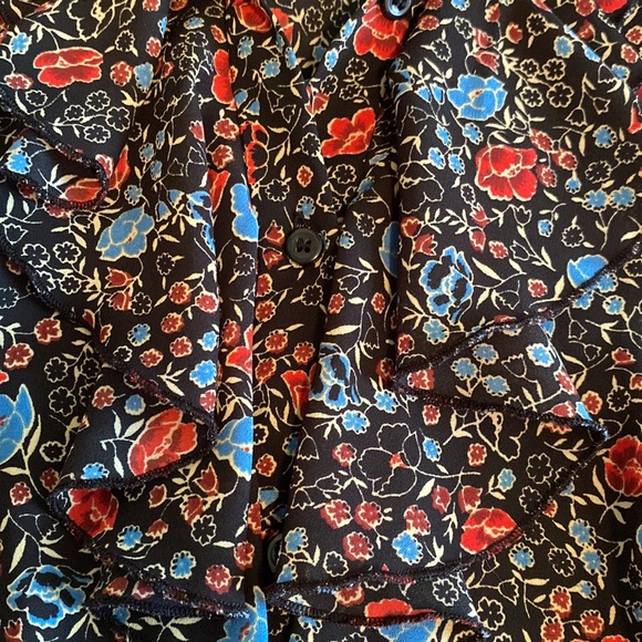 Free People botanical floral blouse ruffle jabot balloon sleeves button front - Picture 9 of 14